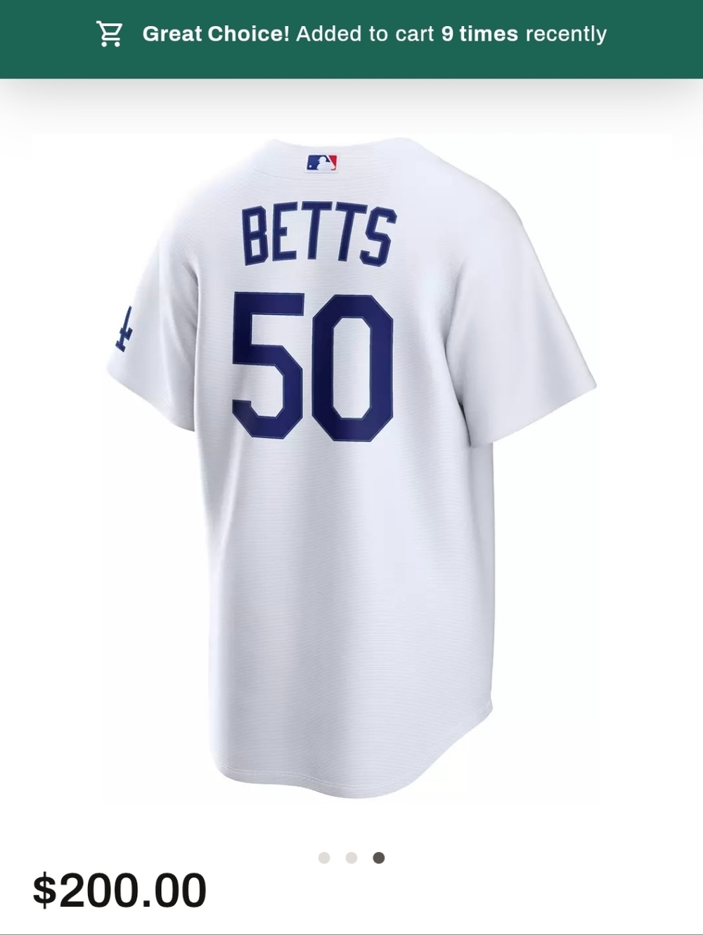Nike Men's Los Angeles Dodgers Mookie Betts #50 White Home Stadium Jersey - Picture 4 of 9